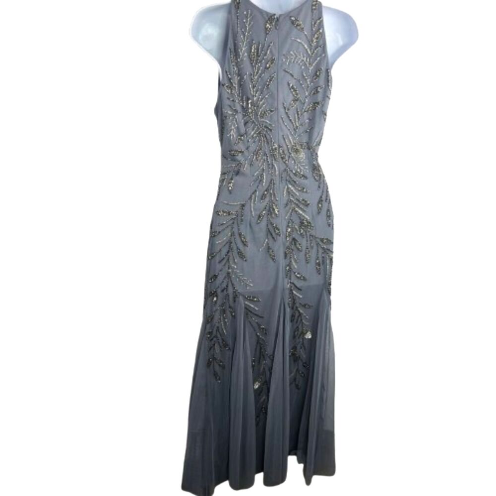 Adrianna Papell Halter Neck Beaded Embellished Grey Formal Gown Size XS - Picture 2 of 7